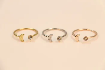 

Fashion half moon ring, a rhinestone a moon combination opening rings wholesale