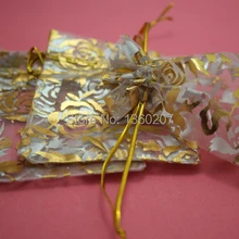 100 шт/партия светло-голубые золотые розы из органзы сумки 17x23 упаковка ювелирных изделий подарочные пакеты Свадебная сумка из вуали