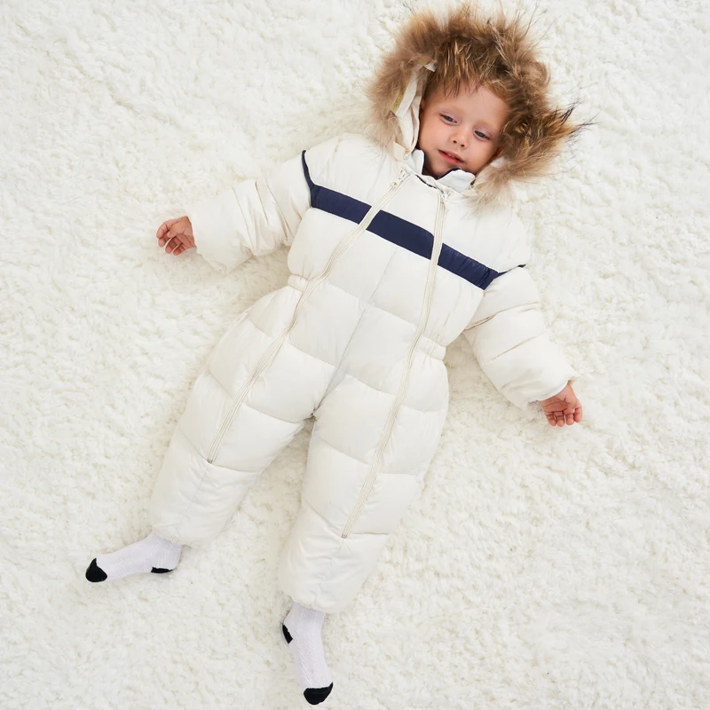 IYEAL верхняя одежда для маленьких мальчиков; пальто; зимние теплые комбинезоны; комбинезоны для малышей с воротником из натурального меха; детский ветрозащитный зимний комбинезон для девочек