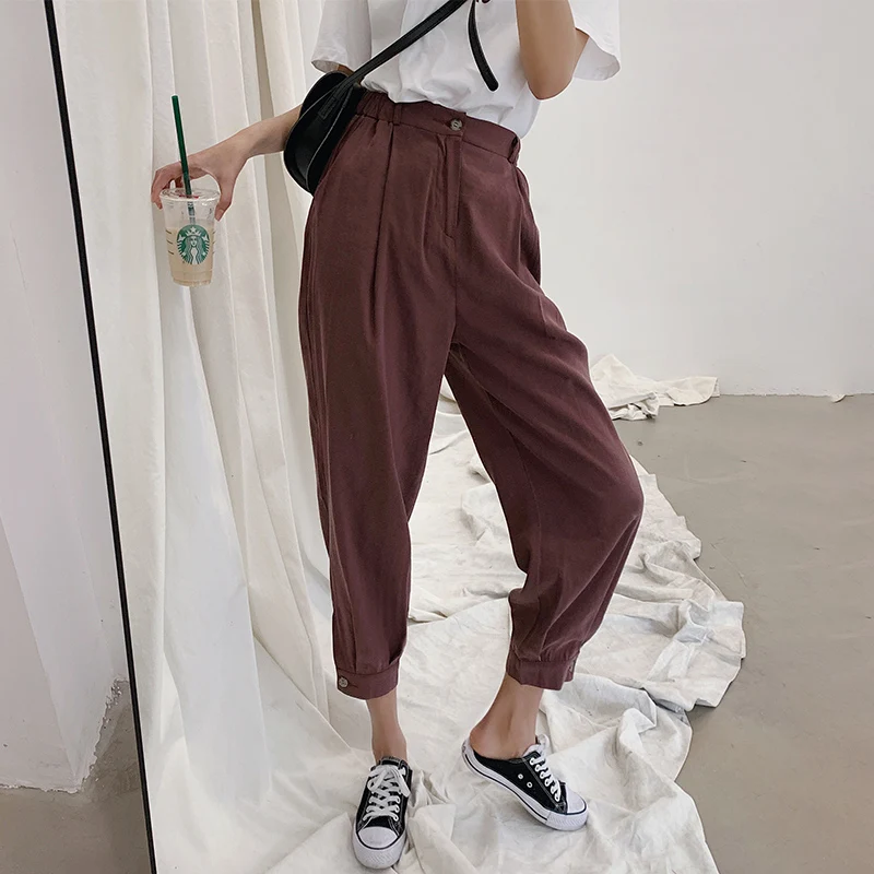 

BGTEEVER Casual Elastic Waist Women Pencil Pants 2019 Summer Solid Ankle-length Pants Streetwear Female pantalon