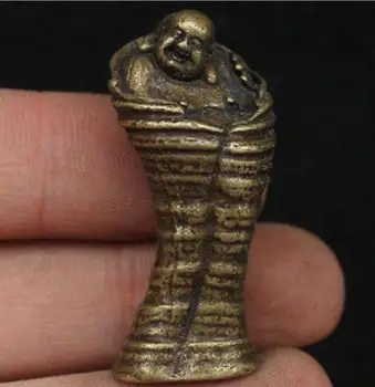 

China Pure brass Cloth bag Maitreya Buddha small statue