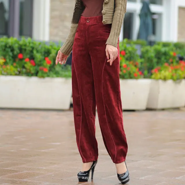 Plus size Corduroy Wide Leg Pants 2017 Women Autumn Cashmere Trousers High Waist Loose Nine 