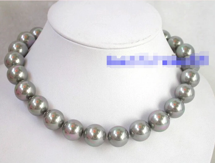

FREE SHIPPING ******* n576 BEST 14mm round Tahitian gray seashell pearl necklace