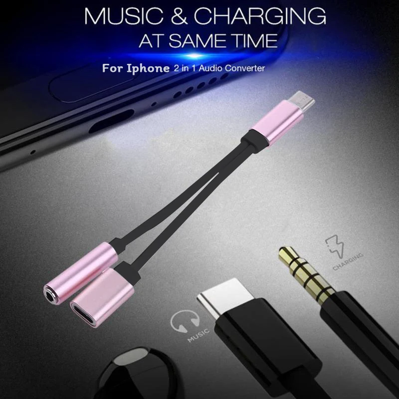 Koop 2 IN 1 USB Oortelefoon Jack Aux Kabel Splitter Audio Adapter Voor iphone X 7 8 Plus 10 Hoofdtelefoon Muziek opladen Voor Lightning Kabel
