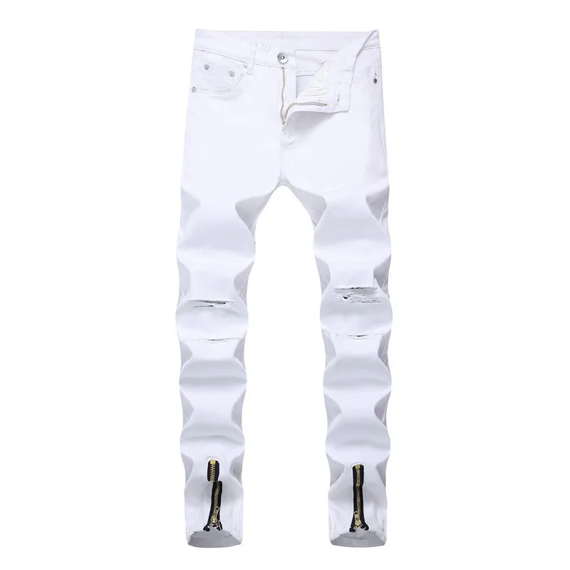 Strech Men Jeans Pleated Denim Pants White Mens ClothingJeans