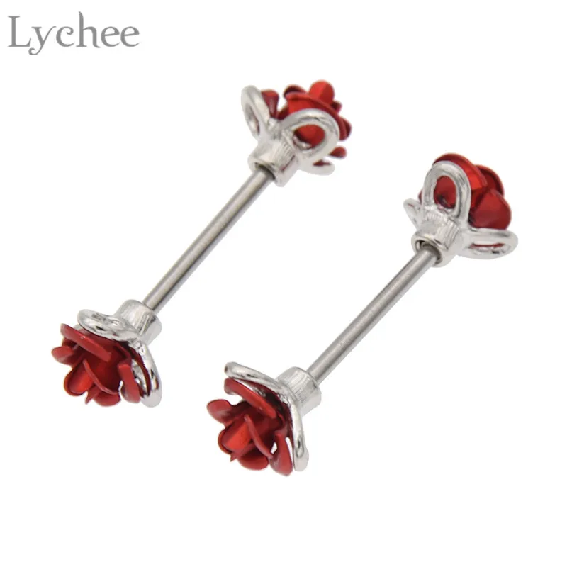 Lychee 1 Pair Cute Nipple Rings Piercing Fashion Bowknot Flower Shape