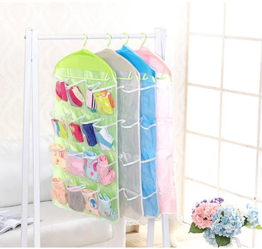 2017 new 16 Pockets Clear Hanging Bag Socks Bra Underwear Rack Hanger