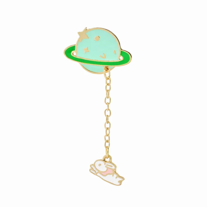 

Cute Rabbit And Planet Universe Story Brooch Women Fashion Summer Lapel Pins For Clothing And Handbag