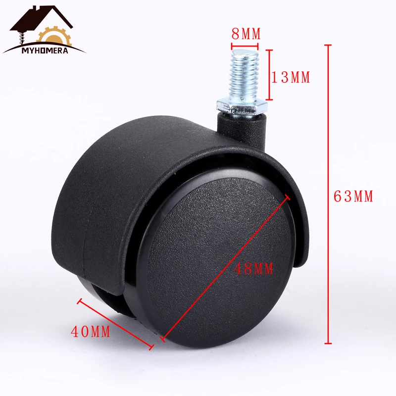 Rodízio da mobília da roda da cadeira de myhomera 48mm m8 parafuso/rodízio do giro da placa 2 polegadas rodas ferragem freio silencioso proteger-1