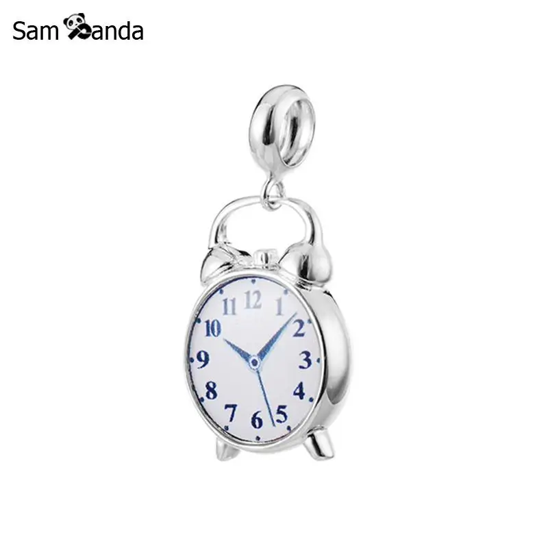 Authentic 100 925 Sterling Silver Beads Charm Alarm Clock Pendant
