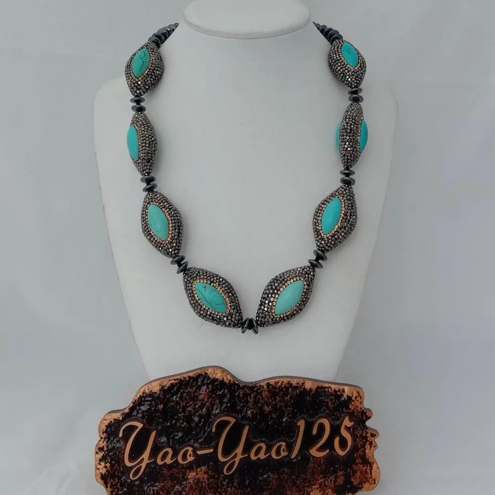 

Women's 21'' Blue Stone Black Crystal Pace Hematite Necklace