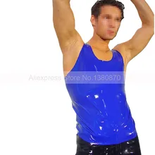 Темно-синий латекс Для мужчин жилет топ, футболка без рукавов костюм Мужской топы S-LSM030