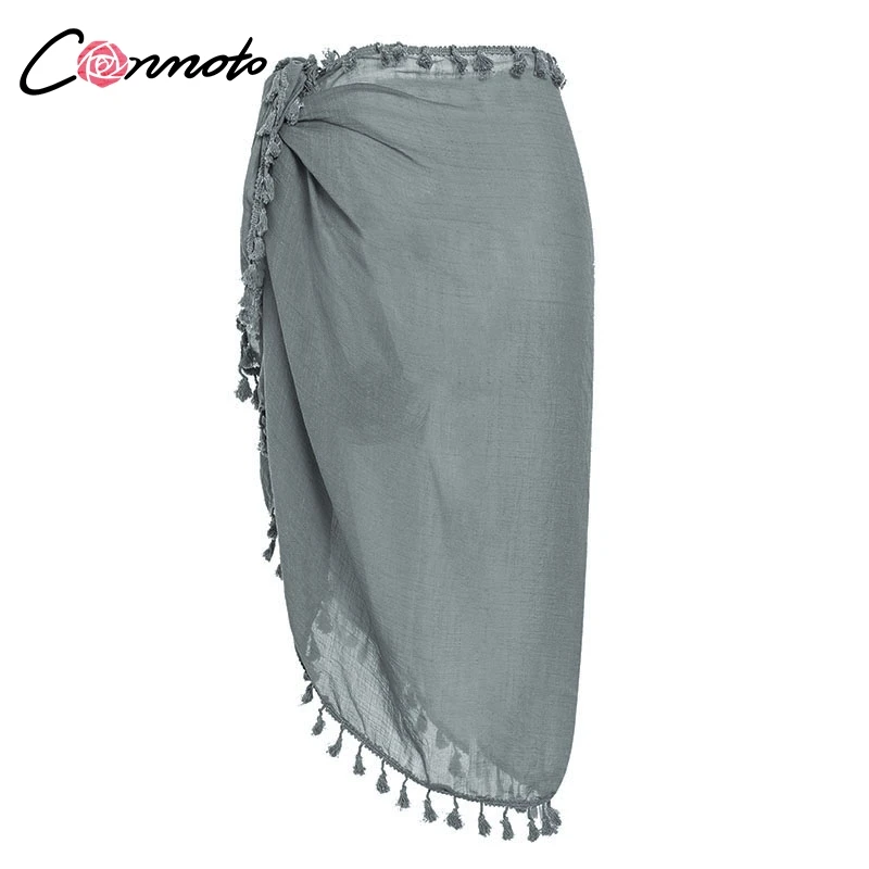 Conmoto Сексуальные летние юбки из хлопка, облегающая юбка миди с высокой талией, повседневная юбка, пляжная юбка, юбка-кисточка