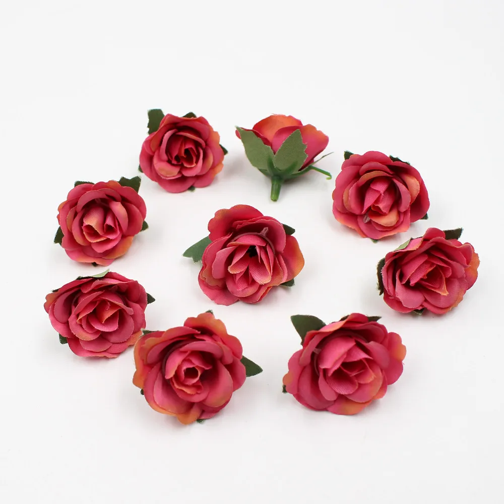 20 шт./лот, искусственные цветы, 3,5 см, мини Шелковая Роза, голова на День святого Валентина, свадебное украшение, сделай сам, цветок, стена, Подарочная коробка, цветы для рукоделия - Цвет: rose Red