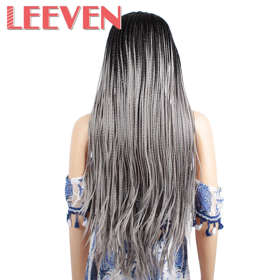 Leeven, Длинные Синтетические парики на кружеве, коробка, плетеные парики для афро-американских женщин, черные, серые, плетеные парики, термостойкие волосы