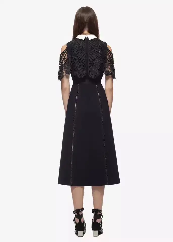 Self Portrait dresses runway women fashion lace Long A line dress peter pan collar off the shoulder midi cloak Vestido robe