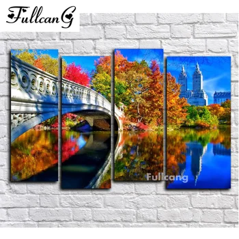 

FULLCANG diy diamond painting 4 pcs arch bridge full square mosaic cross stitch 5d diamond embroidery scenery painting E1500