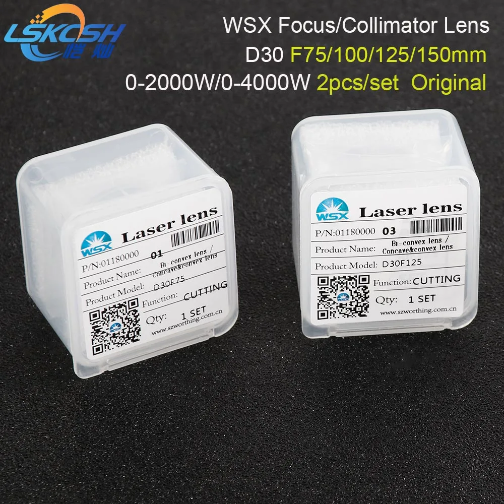 

LSKCSH Original Collimating Lens/Focus Lens WSX Fiber Head D30 F75/100/125/150mm 2Pcs/Set quartz fused silica 1064nm HSG Laser