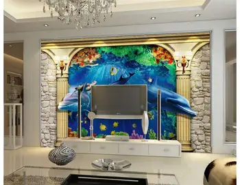 

Custom 3D Photo Wallpaper LivingRoom Mural Sea World Dolphin Fish 3D Photo Painting Sofa TV Background Wall Non-Woven Wallpaper