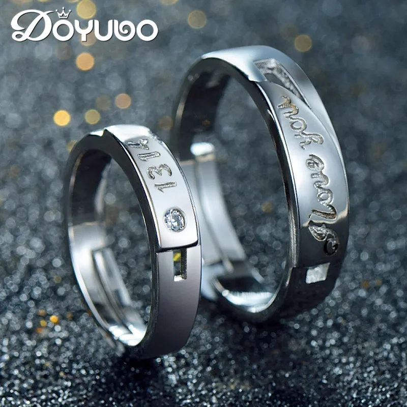 

DOYUBO New Style 925 Sterling Silver Lovers Rings Engraving I Love You 1314 High Quality Wedding Couples Rings Jewelry VB234