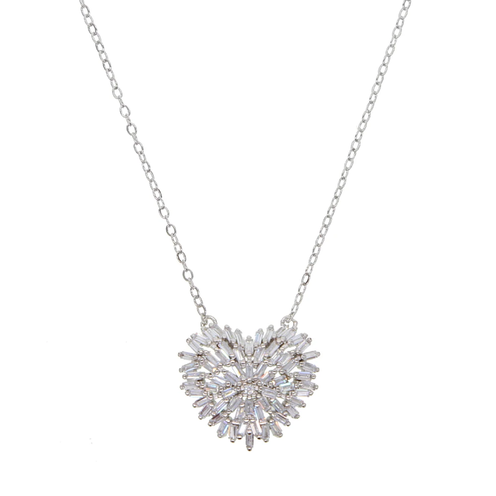 Gold silver 2 colors 41+5cm baguette firework cz sparking bling Heart pendant necklace for girlfriend - Image 4
