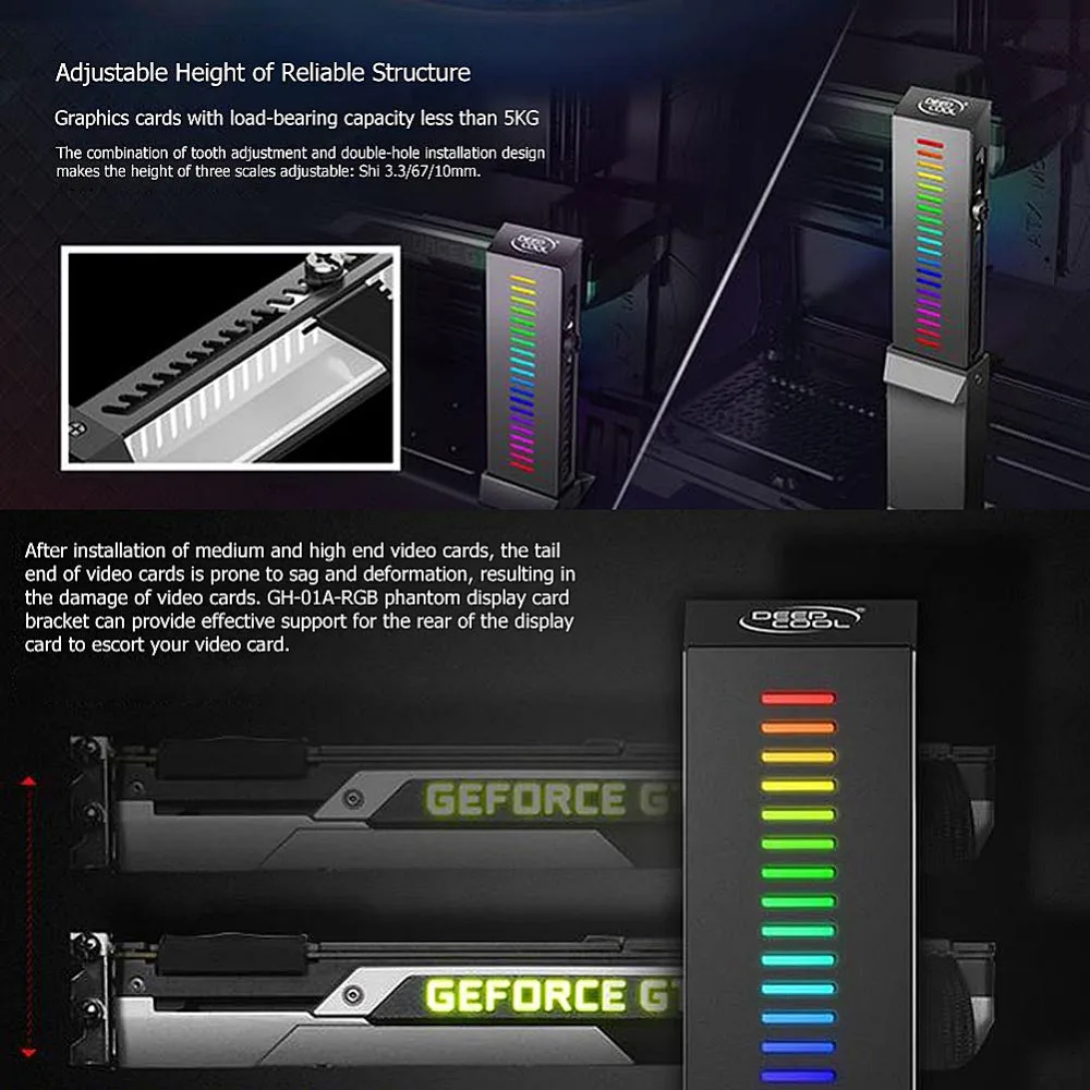 Кронштейн для видеокарты DEEPCOOL GH-01A-RGB с поддержкой RGB, держатель для видеокарты, кронштейн для настольной видеокарты