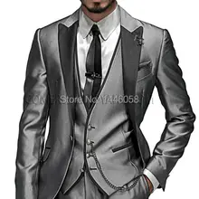 Индивидуальный заказ смокинг жениха серебристый костюм максимумом нагрудные Best мужчина дружки Для мужчин свадьба/костюмы для выпускного Жених куртка+ брюки+ жилет+ галстук