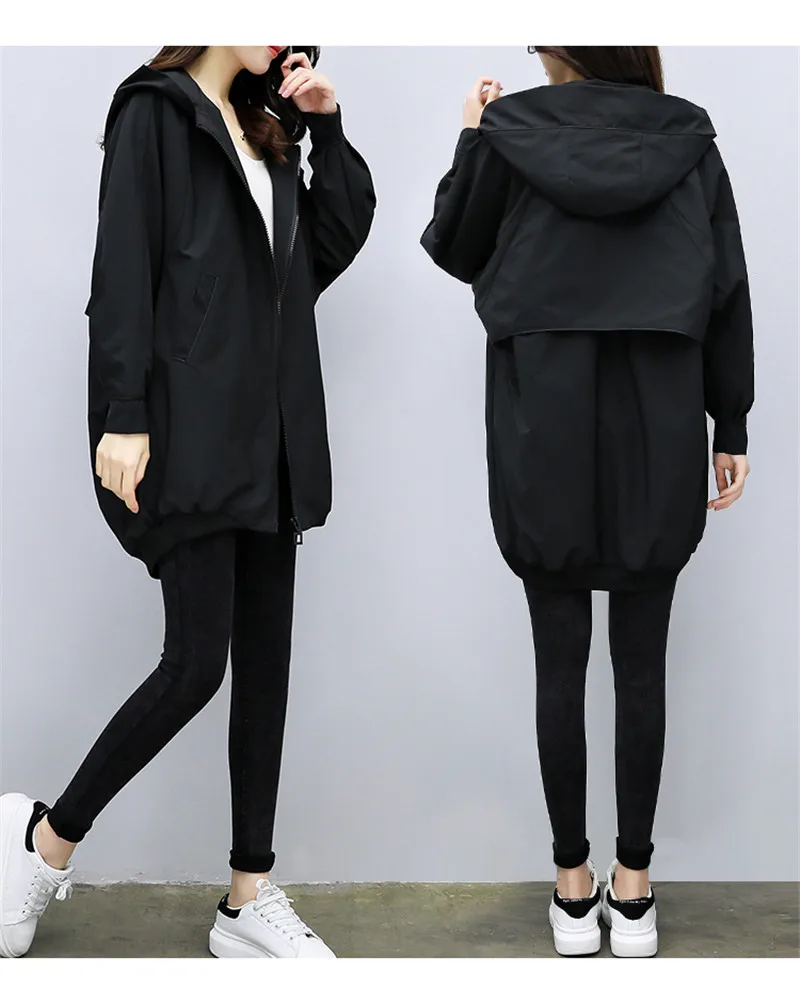 Темпераментная ветровка, пальто для женщин, корейский Свободный Длинный Тренч, пальто, весенние новые женские модные повседневные топы с капюшоном, пальто A197