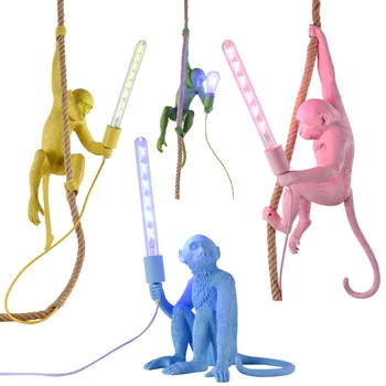 

Modern Creative Art Monkey Pendant Lamps Loft Style Handmade Resin Monkey Pendant Lighting Table Floor Wall Style For Choice E27