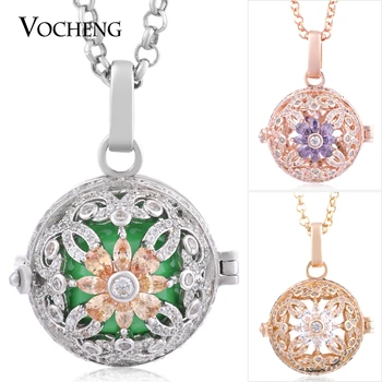 

Vocheng 10pcs/lot 3 Color Mexican Chime Stainless Steel Chain Plated CZ Stone Blossom Necklace Free Shipping VA-220*10