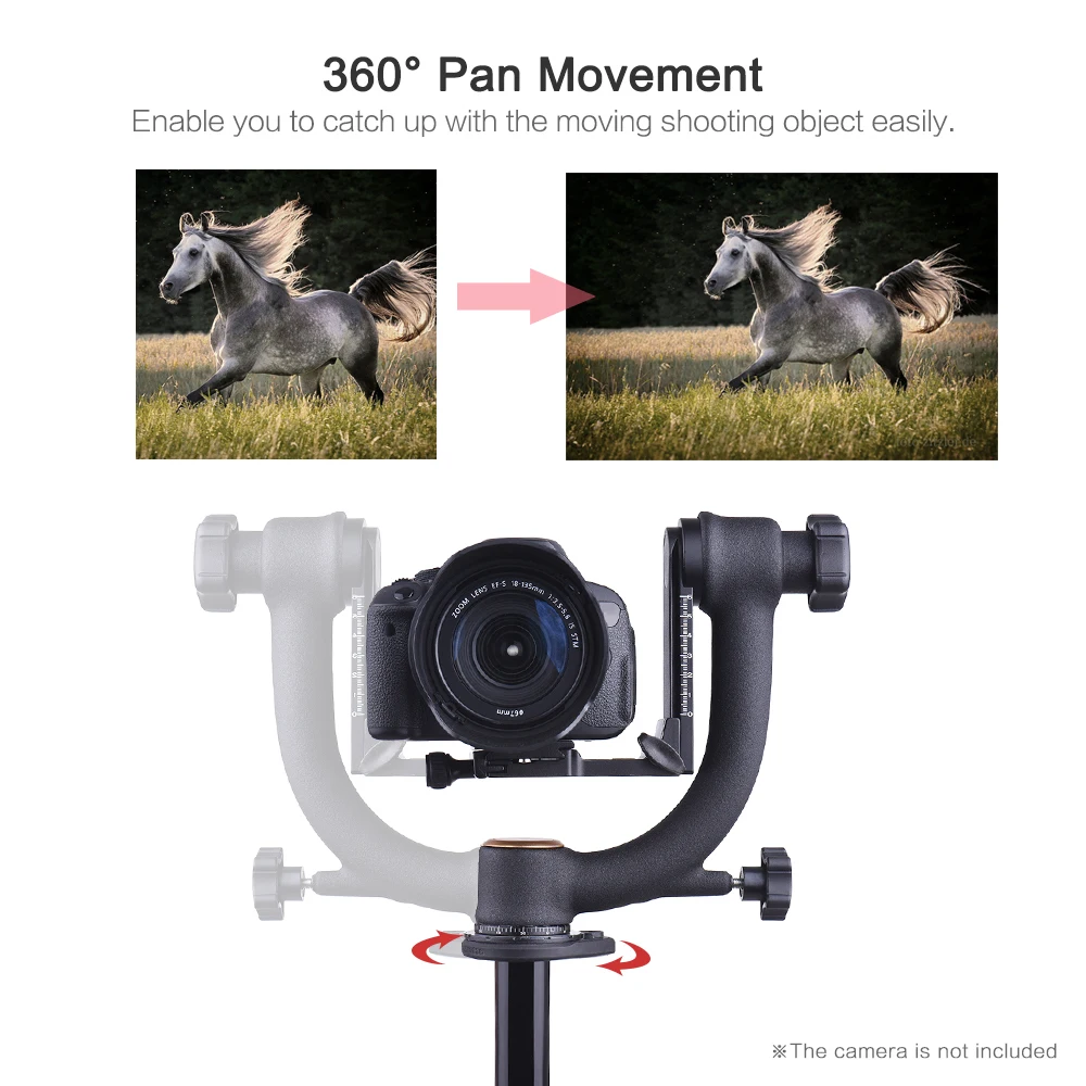 Andoer Aluminum Alloy Gimbal Head Pan Tilt Tripod Head Adopt for Arca Swiss Quick Release Plate for DLSR Camera