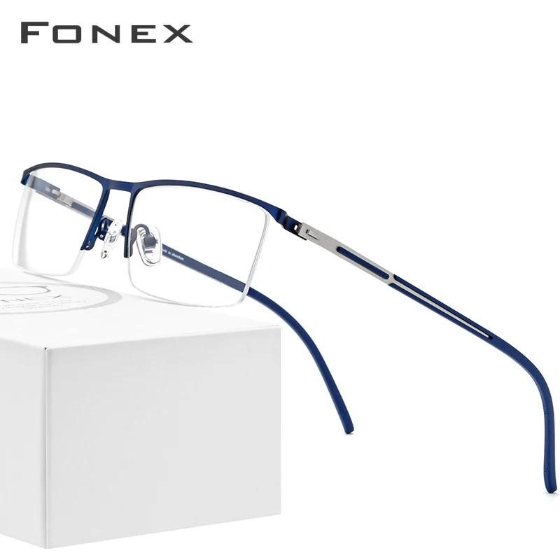 Мужские очки из сплава FONEX сверхлегкие полуквадратные для близорукости по