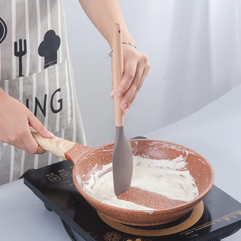Silicone Wood Cooking Tool Sets Kitchen Utensils Gadgets Spoon Ladle Egg Beater Oil Brush Colander Cuisine Truner Accessories