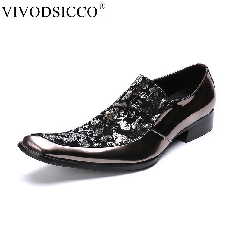 

VIVODSICCO Patent PU Leather Black Wedding Shoes Oxford Formal Shoes Fashion Men Business Dress Loafers Pointy Black Shoes