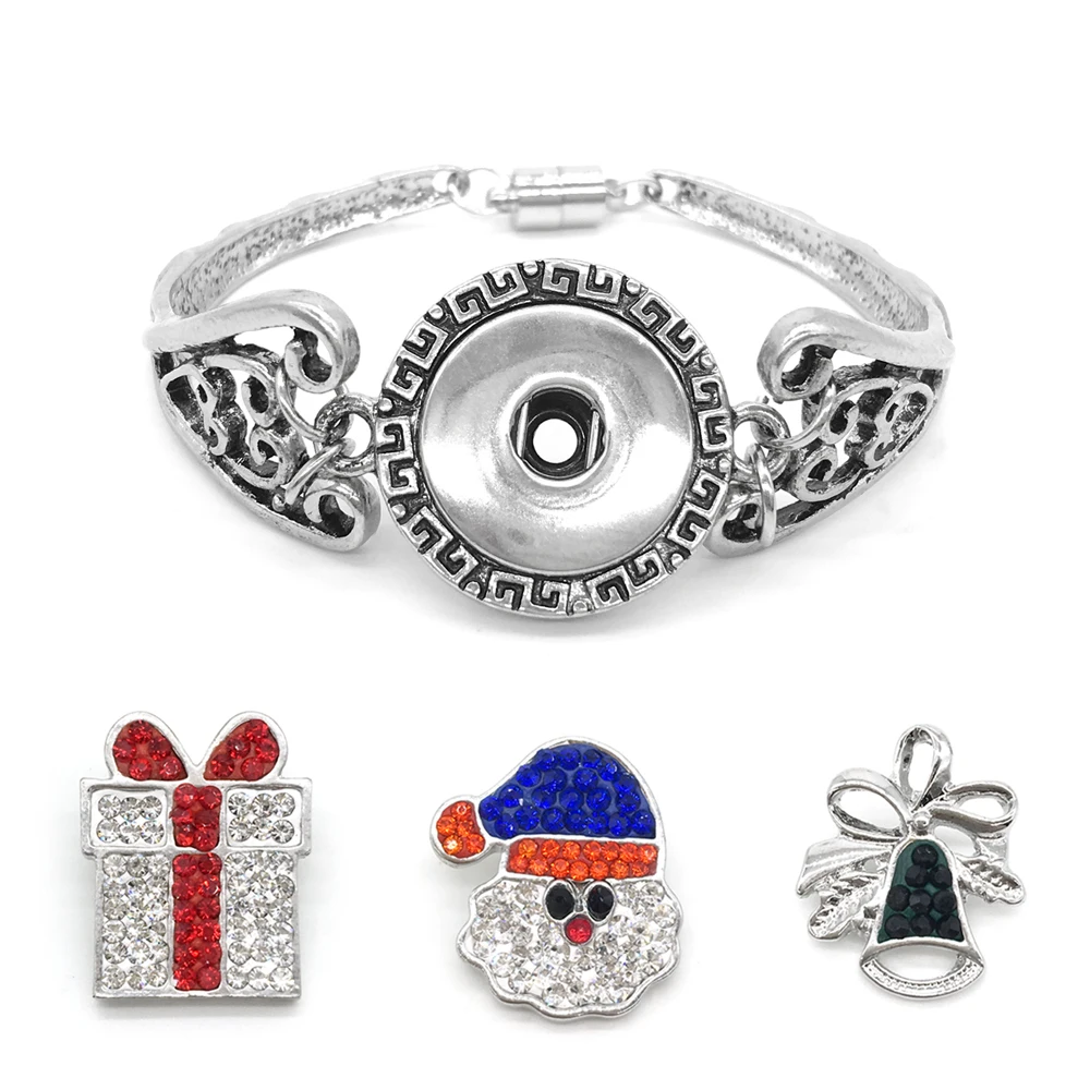 3 Piece Christmas Snaps With Snap Button Bracelets 18mm Snap Jewelry Designs Heart Carved