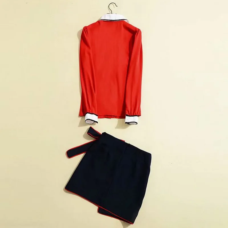 Orange Wear Arc Club Cravate coréen Dames Perles Élégant Printemps Jupe Mini Rouge Vêtements Costume Costumes 2019 Nouvelle Chemise Tw4Rq0vR
