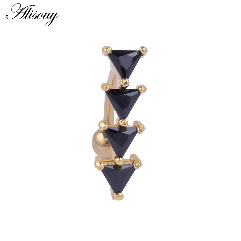 

Alisouy 1pc classic belly piercing Black Triangle Cubic Zirconia CZ Piercing Navel Bell Button Rings Sexy Body Jewelry For Women