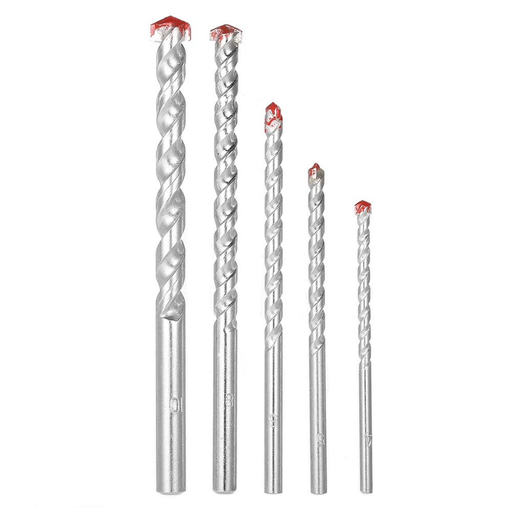 5pcs 4 10mm Rotary Masonry Drill Bits Set YG8 Galvanized Drills Round