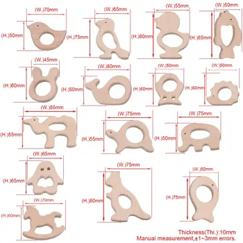 

Natural Unpainted Wooden Aniaml Shape Teether Teething Moms DIY Crafts for Baby Molars Toys