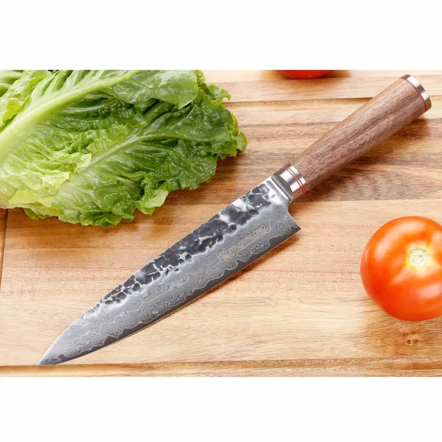 Yousunlong Séf Kés 8 Hüvelykes Profi Damascus Acél V10 Mag, Natura Amerikai Diófa Fogantyú - Image 3