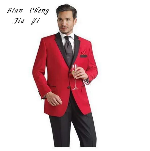 Красный Новый дизайн Стильные костюмы Для мужчин свадебные смокинги для жениха 2 шт. (пиджак + Штаны) Выходные туфли на выпускной бал