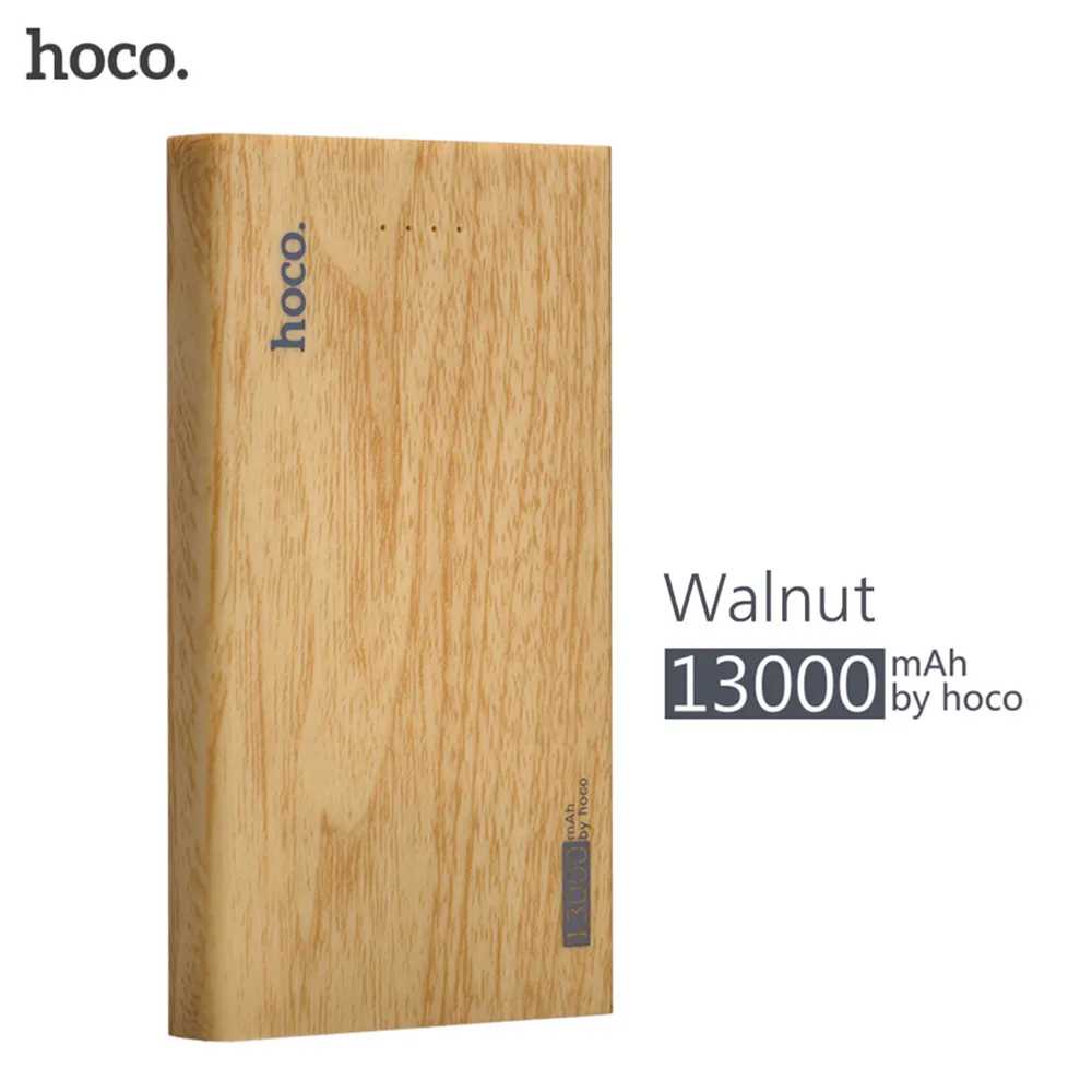 HOCO 13000mAh Power Bank Wooden Mobile Phone External Battery Pack Powerbank Fast Charger for Phones with Large Capacity
