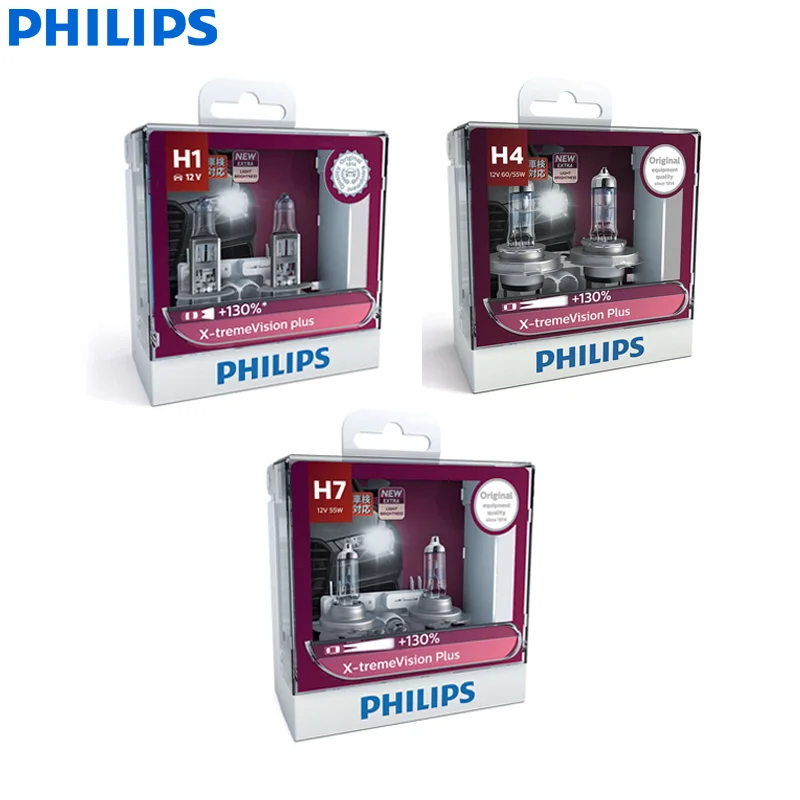 Philips X-treme Vision Plus H1 H4 H7 9003 HB2 12 V XVP 130% более яркие автомобильные галогенные фары Противотуманные фары ECE авто лампы, 2 шт