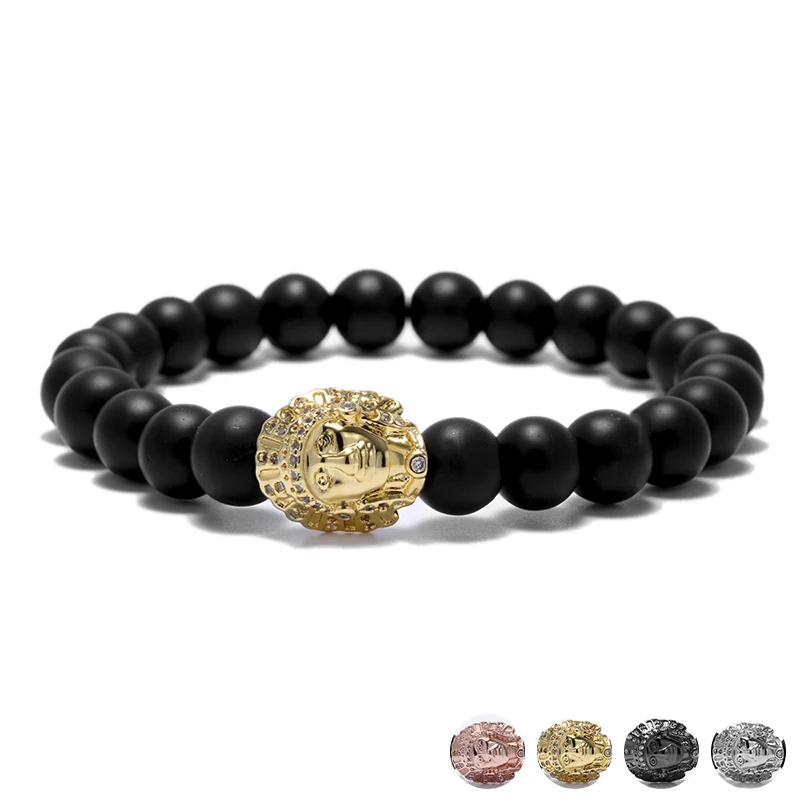

Newest Vintage Egypt Pharaoh Mens Bracelets Black Matte Stone Bead Bracelet for Women Men Prayer Hand Bracelet Jewelry