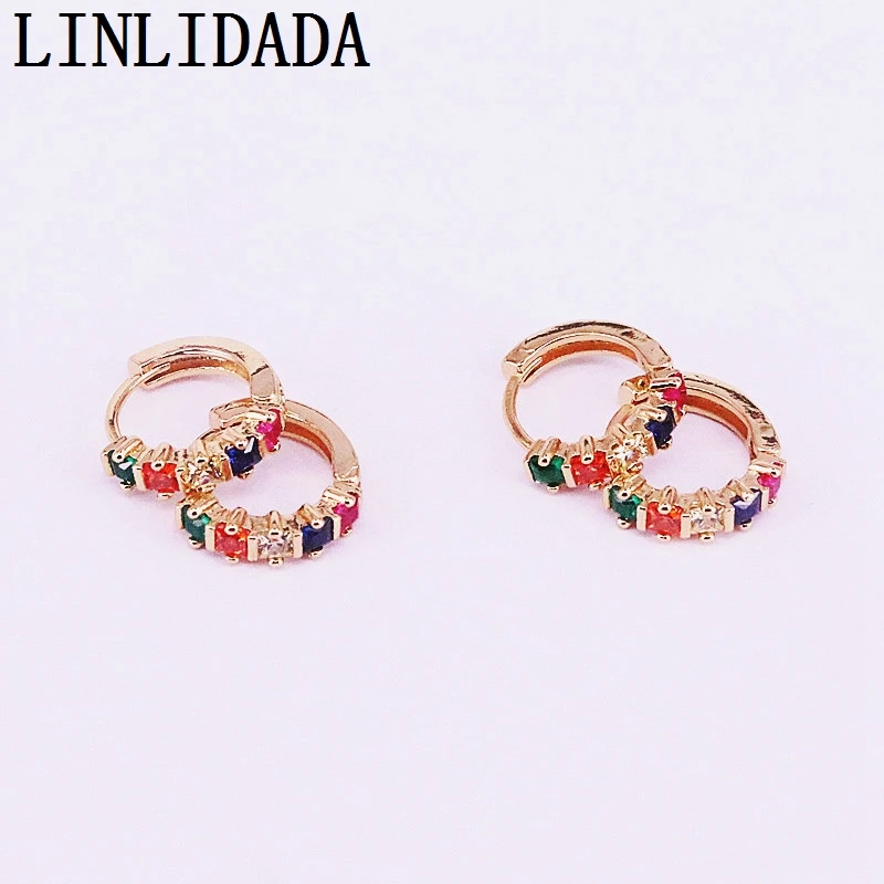 

6Pairs,New Multicolor Colorful cz micro pave circle earrings for Women Girl fashion jewelry high quality hoop earring