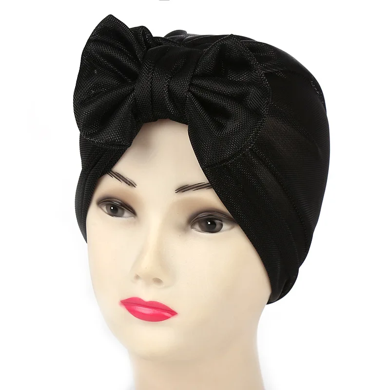 

Muslim Women Bright Silk Bowknot Turban Hat Headwear Chemo Beanies Cap Hijab Pleated Wrap for Cancer Patient Hair Accessories