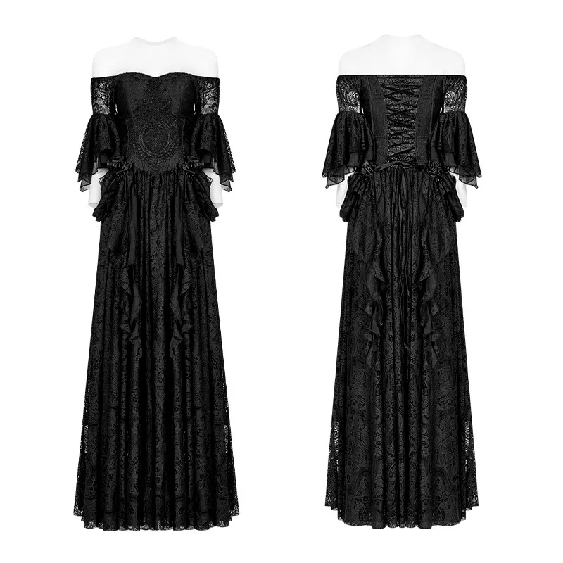Панк рейв женские готические Лолита кружевные платья Великолепные викторианские женские вечерние платья для выступлений на сцене черные платья
