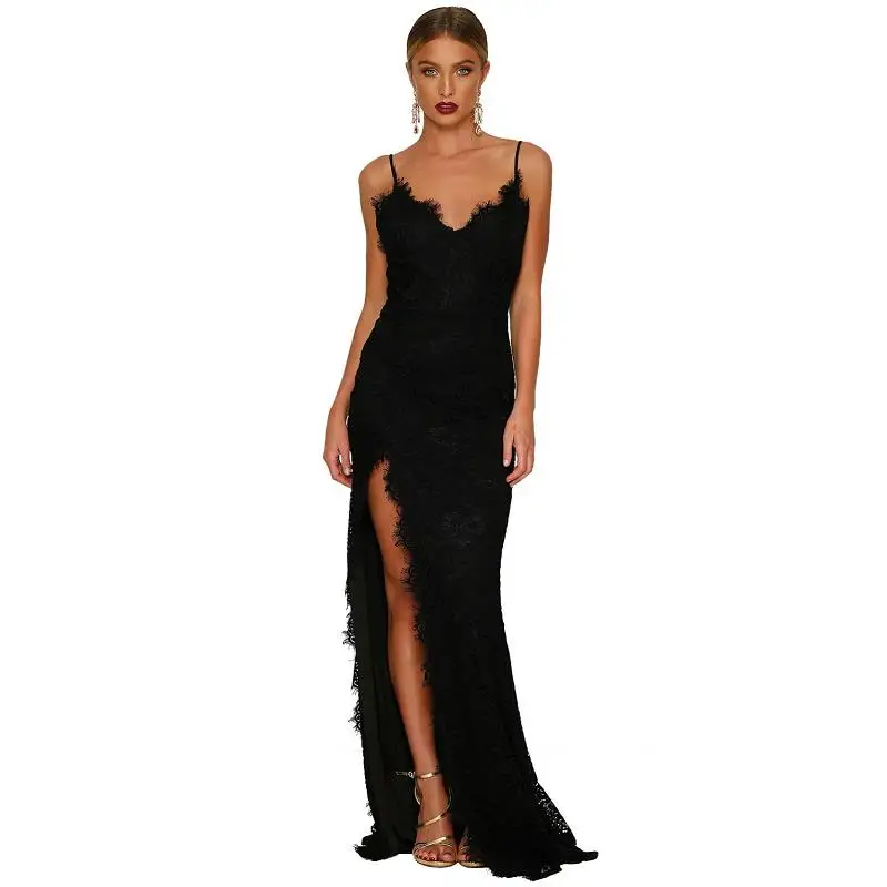 SEBOWEL 2017 Elegant Spaghetti Strap Split Long Party Dress Women Vintage Open Back Formal Dresses Sexy Lace Dress  (7)