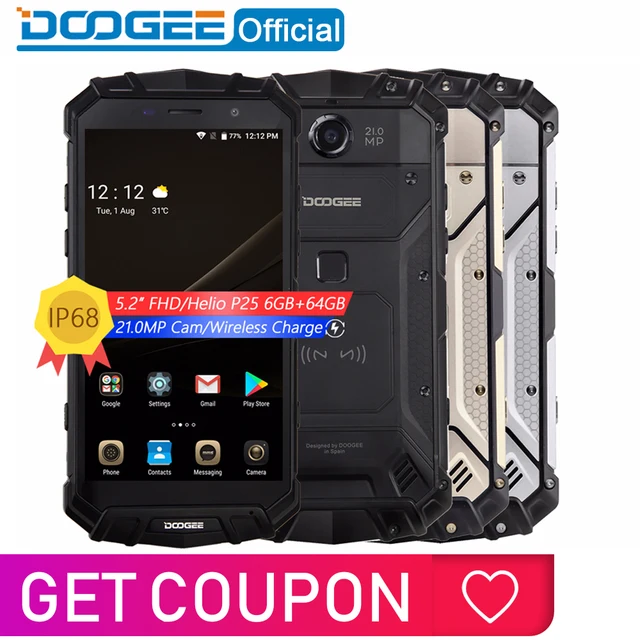 Настоящее IP68 DOOGEE S60 Беспроводной заряд 5580 mAh 12V2A Quick Charge 5,2 ''FHD Helio P25 Восьмиядерный 6 ГБ 64 GB смартфон 21.0MP Камера