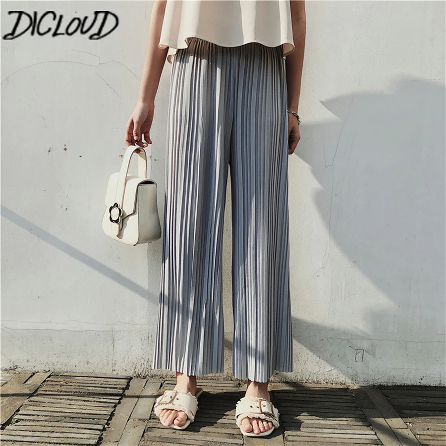 

DICLOUD Boho Korean High Waist Wide Leg Pants Women Fashion Chiffon Casual Pants Female Plus Size Fold Loose Trousers Summer